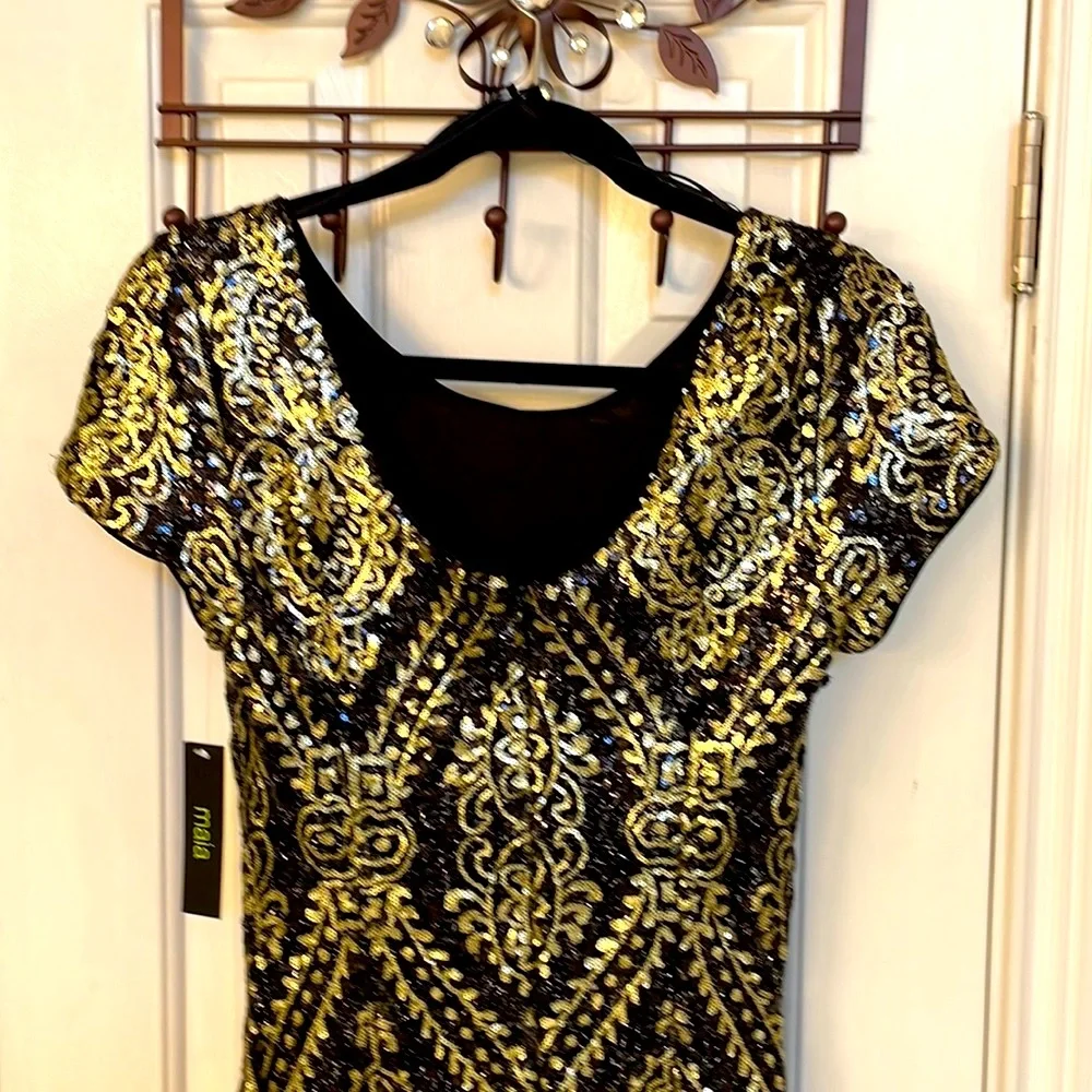 NWT Maia Holiday Dress w/ Black & Champagne Sequins